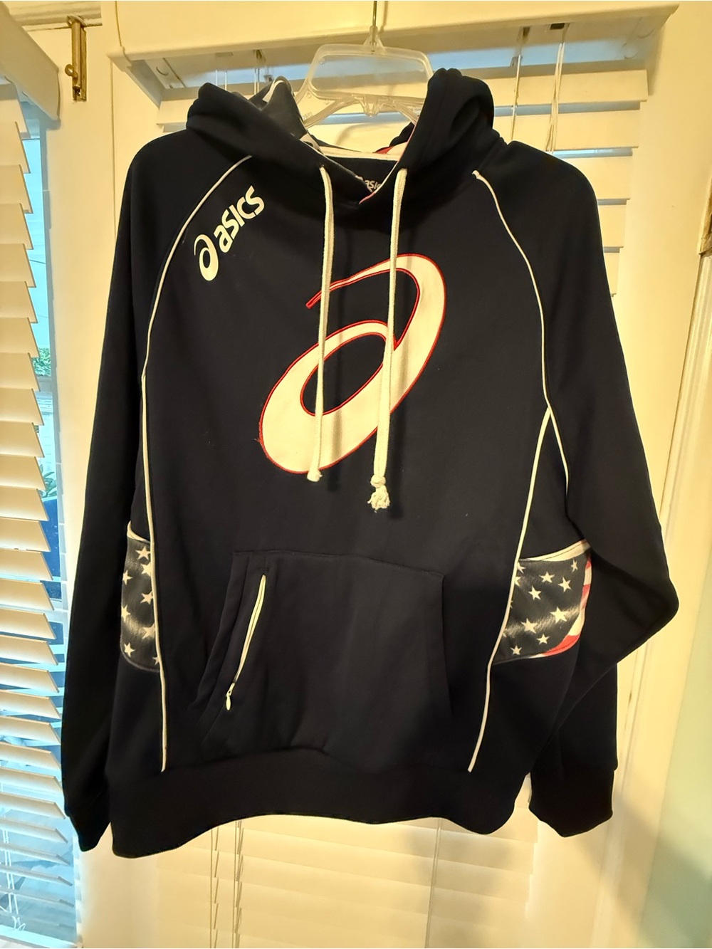 ASICS Men’s Navy Crewneck Hoodie with White and Red Logo